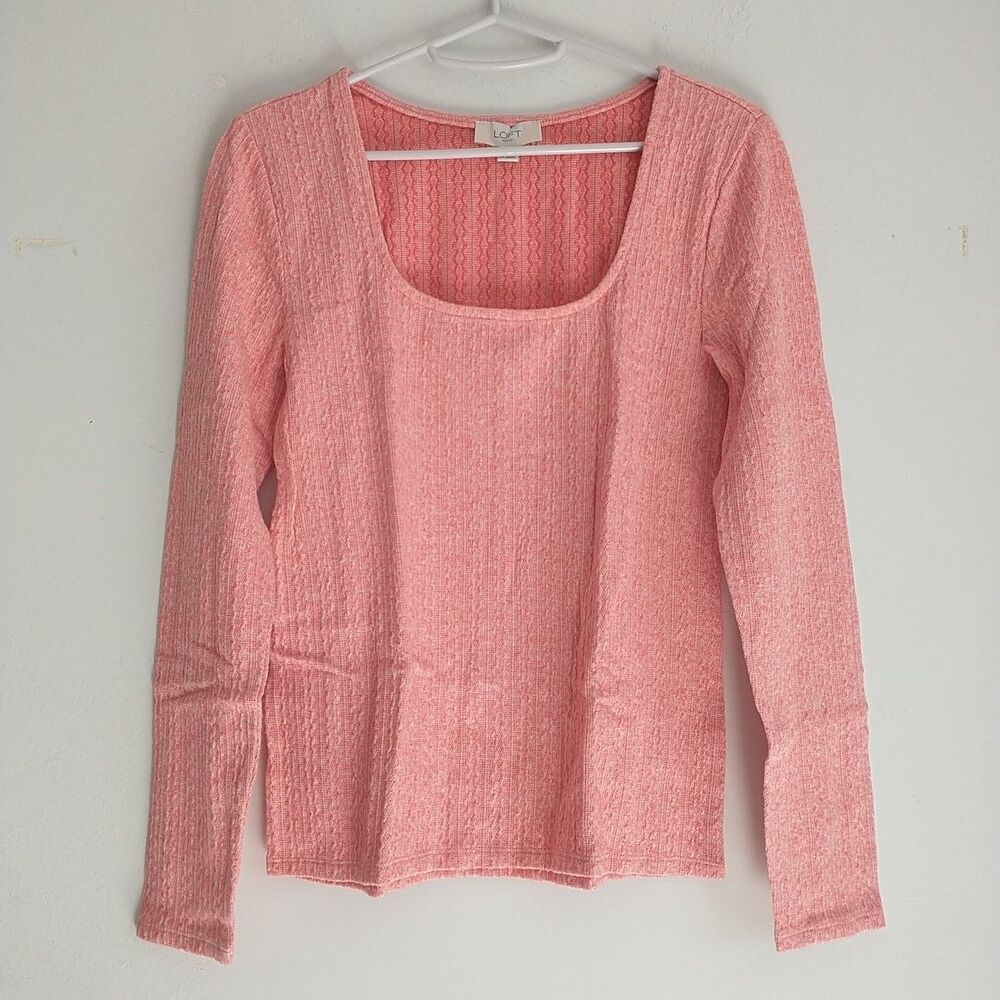 Loft Top Sweater Red Pink Long Sleeve Square Neck Womens M/XS*READ Casual